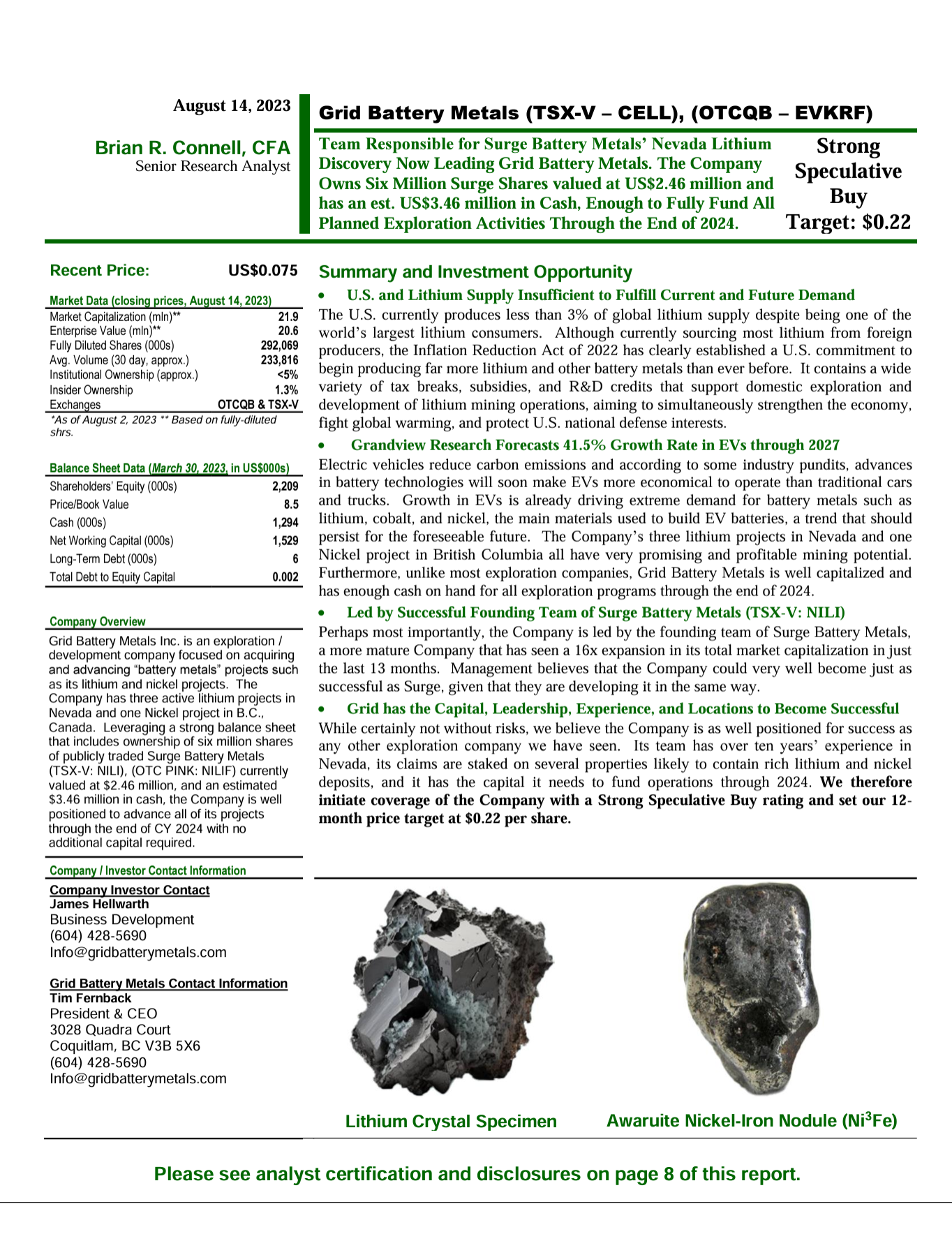 Research Reports Grid Battery Metals